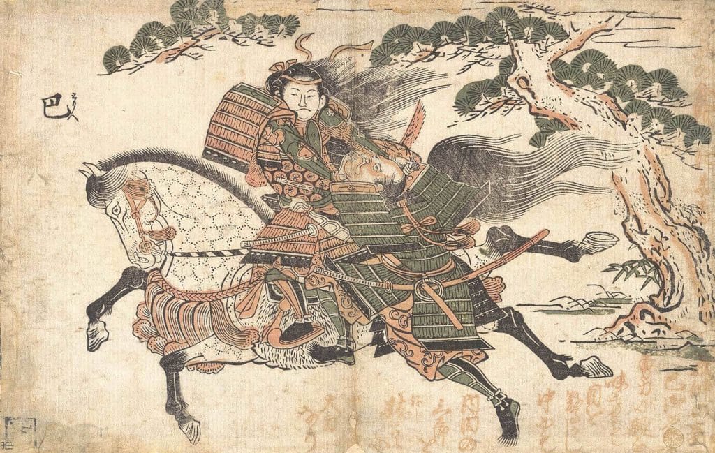 Tomoe Gozen tuant Uchida Ieyoshi lors de la bataille d'Awazu no Hara