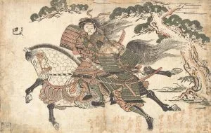 Tomoe Gozen tuant Uchida Ieyoshi lors de la bataille d'Awazu no Hara