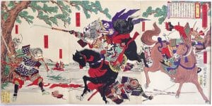 Tomoe Gozen brandit une naginata à cheval